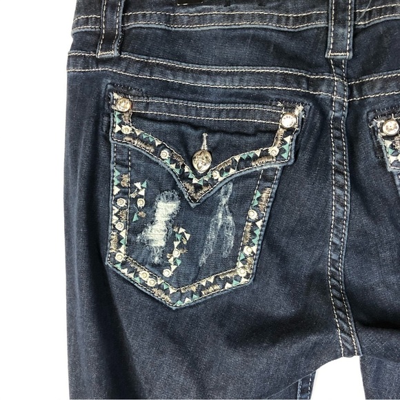 Miss Me Mid Rise Easy Skinny Dark Wash Embellished Skinny Jeans 33 - Picture 4 of 5